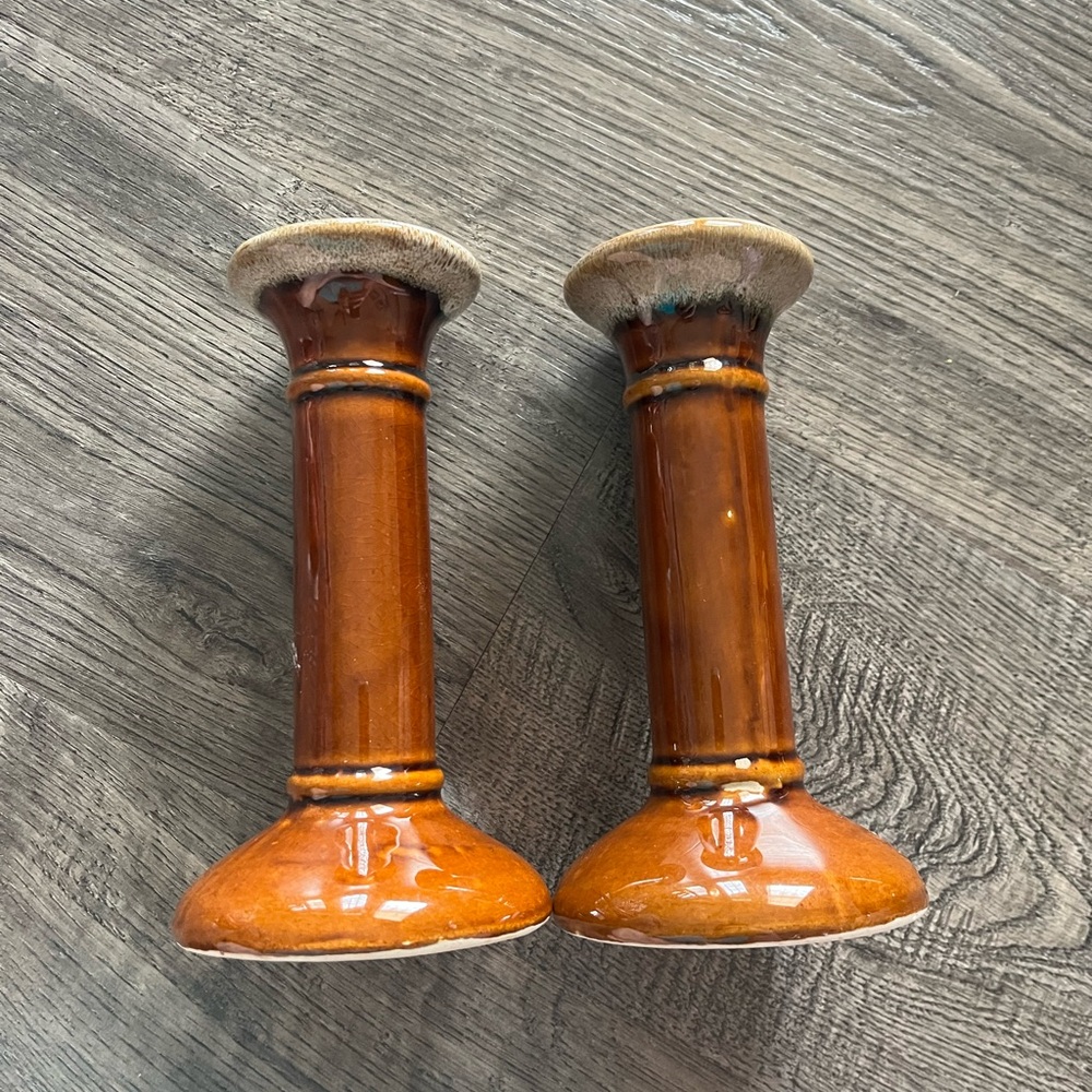Vintage Brown Ceramic Candle Holders